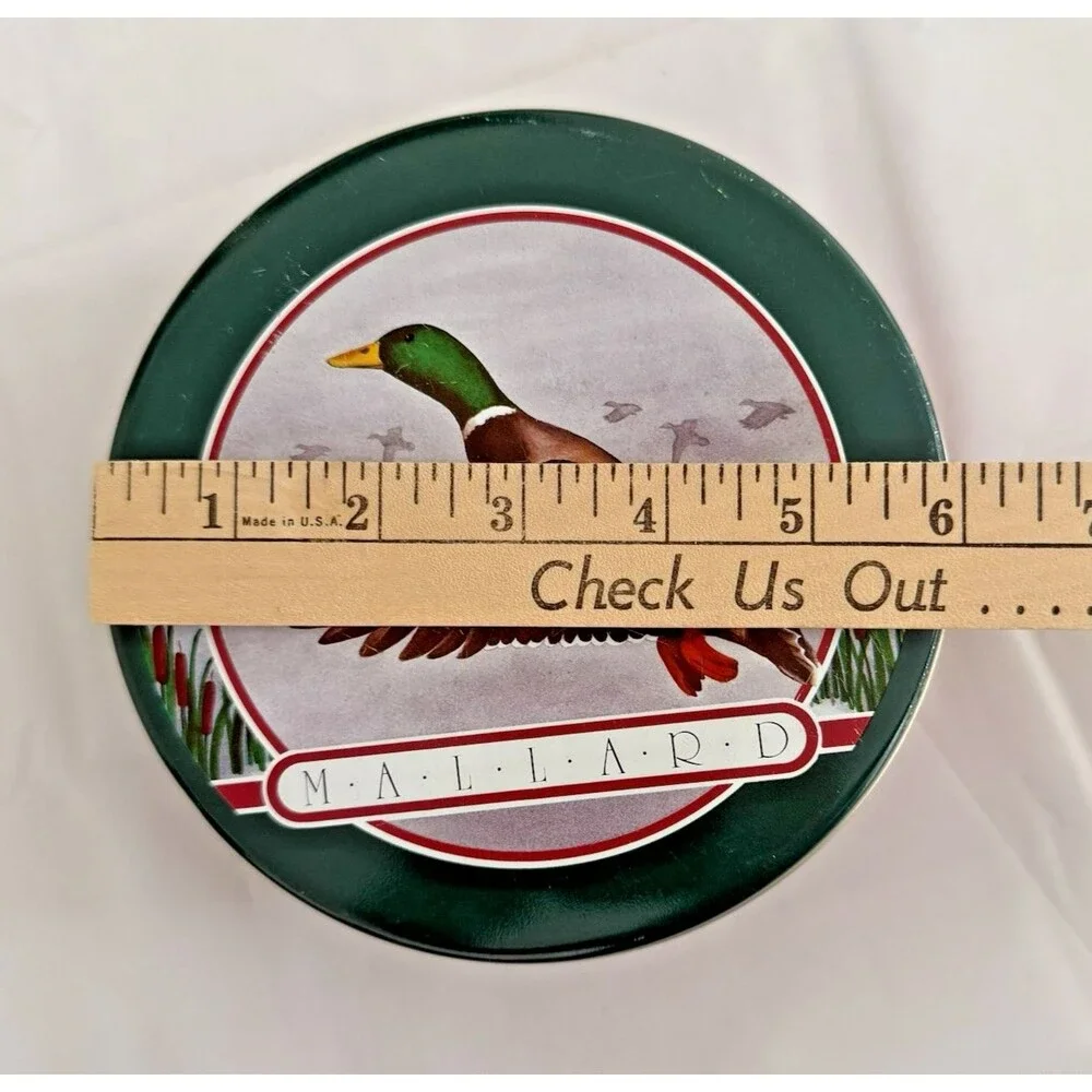 Vintage Mallard Duck Tin Metal Can Container Lid Round 6in Cookie Sewing Candy